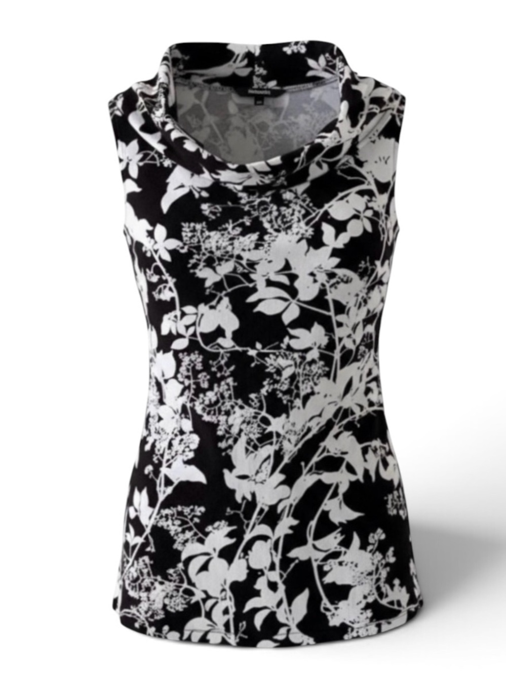Express Black and White Floral Print Sleeveless Cowl Neck Top Size Small
